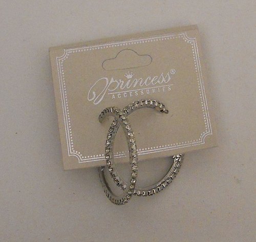 Womens Hoop Earrings Silver Tones Fashion Rhinestones PRINCESS Leverbacks