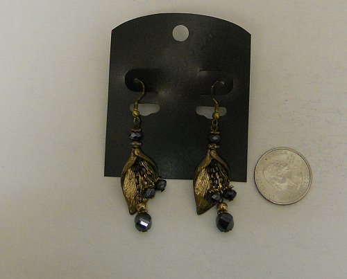 Women Fashion Drop Dangle Earrings Gold Tones Black Beads Unbranded Hook