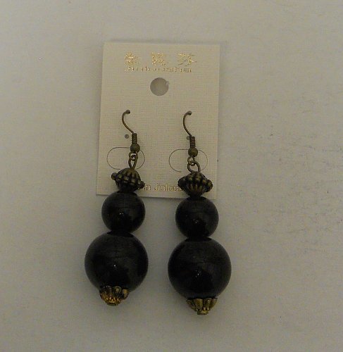 Women Fashion Drop Dangle Earrings Black Beads JINIOUSHA Hook Fasteners