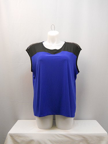 PLUS SIZE 2X Top CALVIN KLEIN Black Blue Jeweled Scoop Neck Sleeveless Pullover