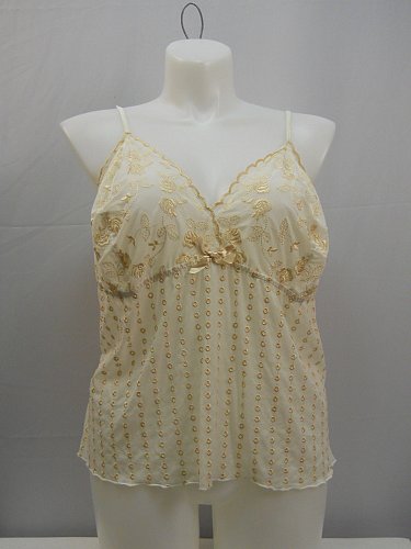 Women Camisole Plus Size 26 Beige Spaghetti Strap Eyelet Front Bow Sheer Sexy