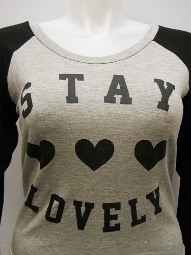 SIZE 1X Womens Casual Baseball Tee LIBIAN Grey Stay Lovely Long Sleeves Crew Nec