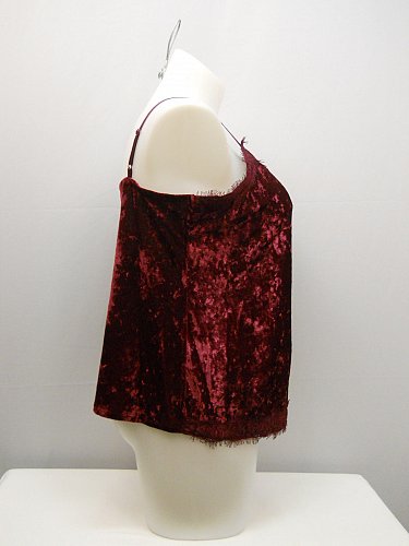 SIZE L Women Sexy Tank Camisole NO BOUNDARIES Crushed Faux Velvet Solid Burgundy