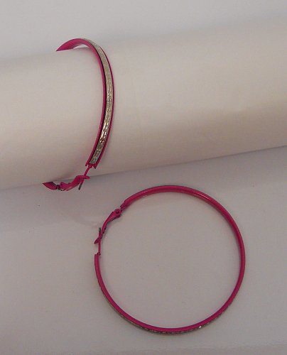 Women Earrings Fashion Hoop Pink Silver Tones Leverbacks Fasteners FASHION JEWEL