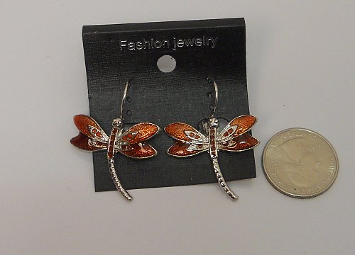 Women Earrings Fashion Huggie Copper Tones Dragonflies Leverback Fasteners FASHI