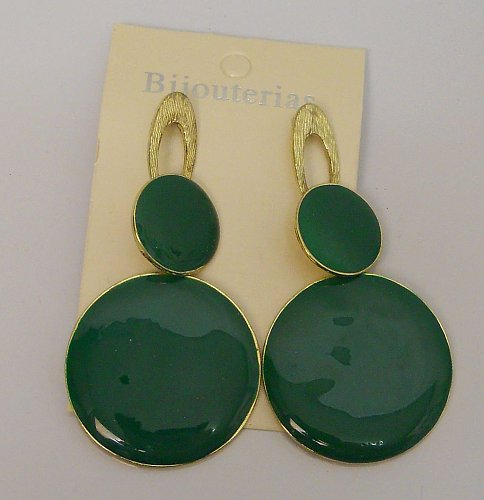 Women Fashion Drop Dangle Earrings Green Gold Tones Metal Push Backs BIJOUTERIAS