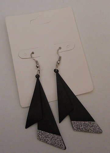 Earrings Women Fashion Drop Dangle Black Silver Glitter Hook Unbranded