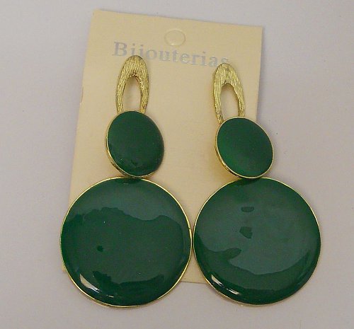 Women Fashion Drop Dangle Earrings Green Gold Tones Metal Push Backs BIJOUTERIAS