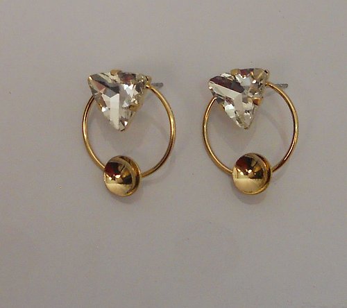 Women Fashion Stud Earrings Rhinestones Gold Tones Push Back Fasteners A88