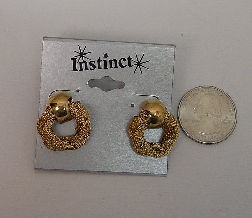 Women Stud Fashion Earrings Gold Tones Twisted Hoops INSTINCT Push Backs