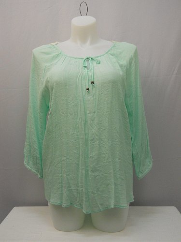 Womens Peasant Top Size XXL No Boundaries Solid Mint Crochet Lace Back Trim