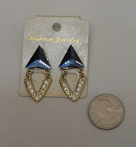 Womens Earrings Drop Dangle Blue Triangle Rhinestones FASHION JEWELRY Push Backs