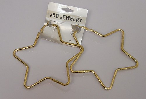 Women Fashion Hoop Earrings Large Stars Gold Tones Leverback Fasteners J&D JEWEL