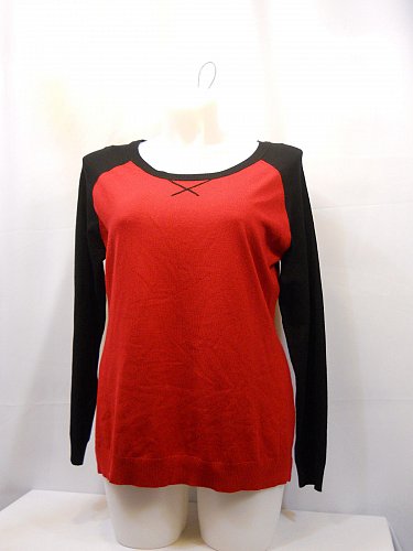 Size XL Women Sweater Scoop Neck Long Sleeves Thin Knit Color Blocked Black Red