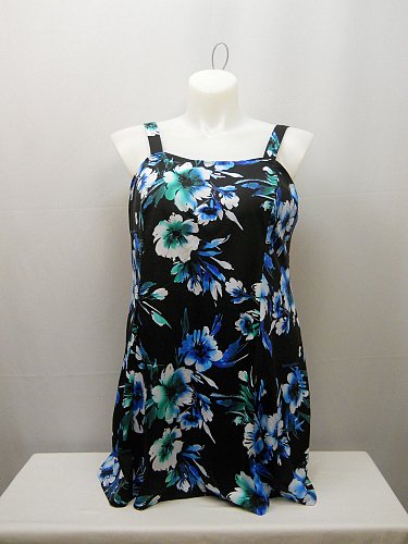 PLUS SIZE 22 Women 1PC Flare Swimdress SWIM365 Black Floral Adjustable Straps