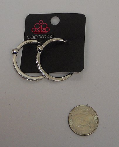 Women Earrings Fashion Hoop Rhinestones Silver Tones Push Back Fastener PAPARAZZ