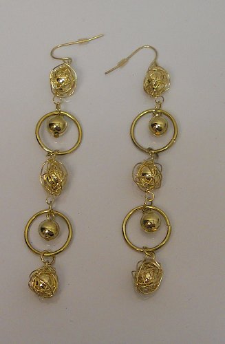 Women Fashion Drop Dangle Earrings Loops Beads Gold Tones Hook Fasteners SZ BIJO