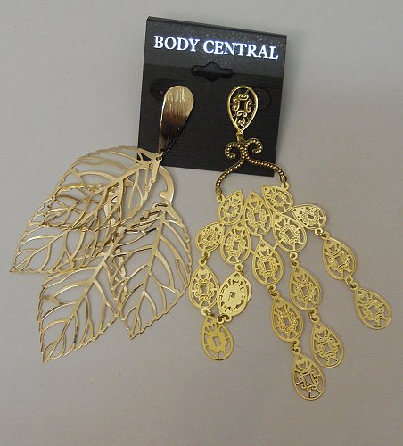 Unisex Fashion Earrings BODY CENTRAL Gold Drop Dangle Stud Back Mixed Metal