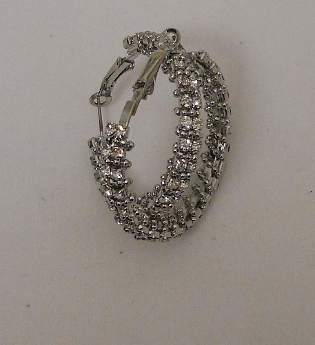 Womens Fashion Hoop Earrings Rhinestones Silver Tones Unbranded Leverback