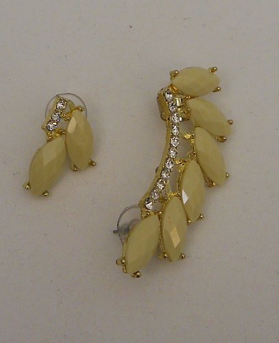 Womens Fashion Earrings Climber Set Cream Rhinestone HAPPY GIRLS Push Backs Clip