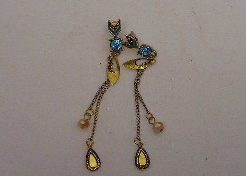 Womens Fashion Chevron Drop Dangle Gold Tone Blue Rhinestones DFMY Butterfly Bac