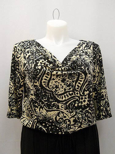 SIZE XL Jumpsuit EMMA & MICHELE Black Paisley Cowl Neck Wide Leg 3/4 Sleeves