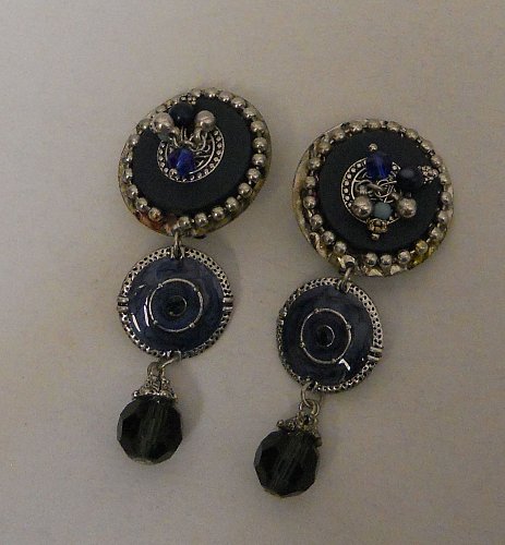 Women Fashion Drop Dangle Clip On Earrings Blue Beads Rhinestones Unbranded