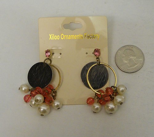 Women Fashion Drop Dangle Earrings Pink Beads Rhinestones Faux Pearls Push Backs