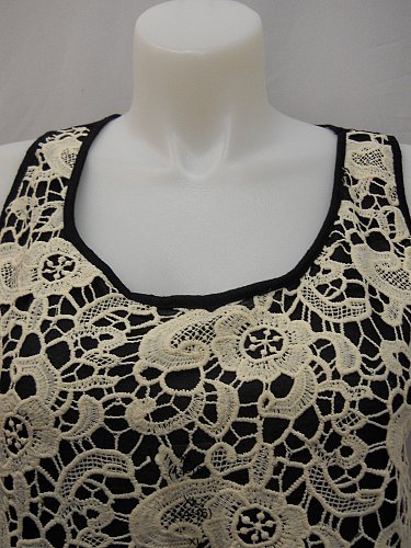 Womens Tank Cami Top SIZE XL FRENCH LAUNDRY Black Crochet Lace Overlay Sleeveles