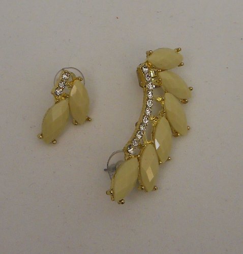 Womens Fashion Earrings Climber Set Cream Rhinestone HAPPY GIRLS Push Backs Clip