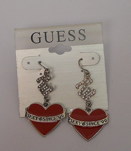 Women Earrings Red Hearts Rhinestones Fashion Drop Dangle Hook Fasteners GUESS