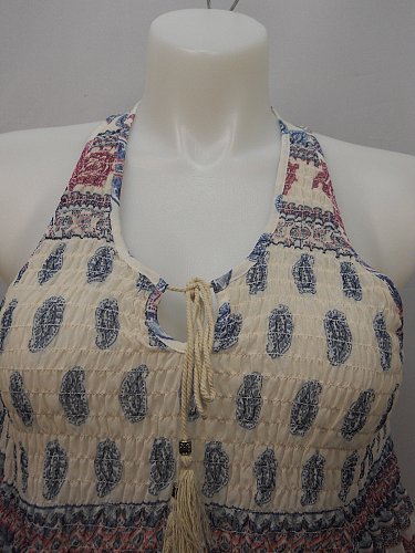 SIZE XL Women Cami Tank Top Shirred Racerback Mul Paisley Tied V-Neck Sleeveless