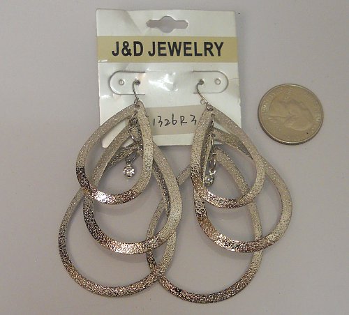 Women Earrings Fashion Drop Dangle Silver Tones Rhinestones Hook Fasteners J&D