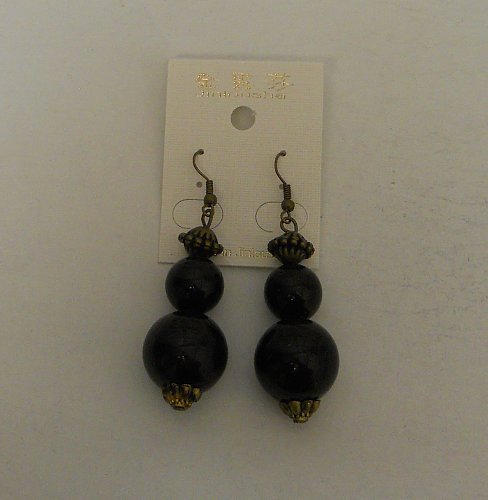 Women Fashion Drop Dangle Earrings Black Beads JINIOUSHA Hook Fasteners