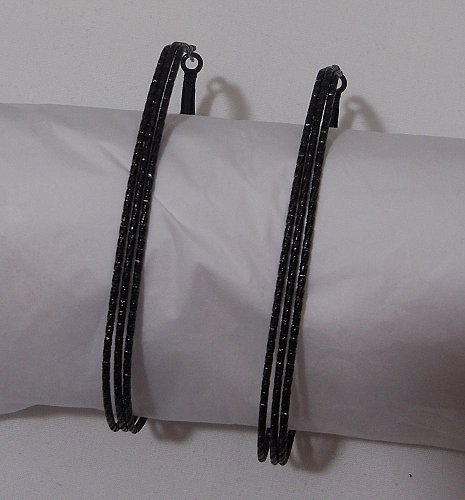 Women Fashion Hoop Earrings Solid Black Oblong Unbranded Leverback