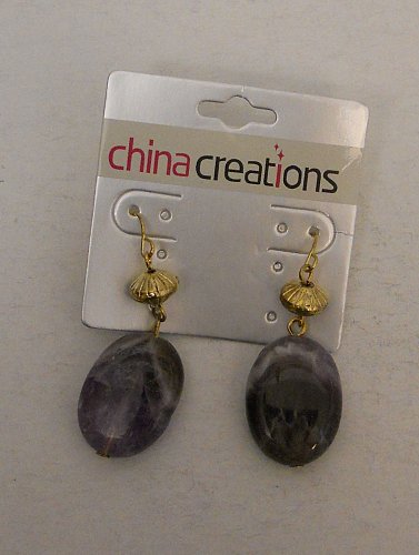 Women Earrings Gold Tones Fashion Drop Dangle Purple Rocks Hook Fastener