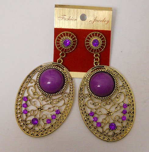Women Earrings Gold Ovals Purple Rhinestones Fashion Drop Dangle FASHION JEWELRY