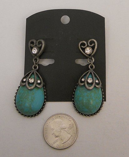 Womens Fashion Drop Dangle Earrings Blue Pewter Rhinestones Unbranded Push Backs