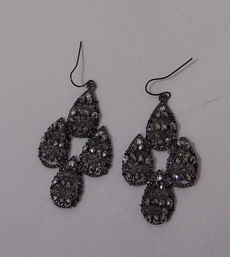 Women Fashion Drop Dangle Earrings Black Teardrops Rhinestones MICHELLE Hook