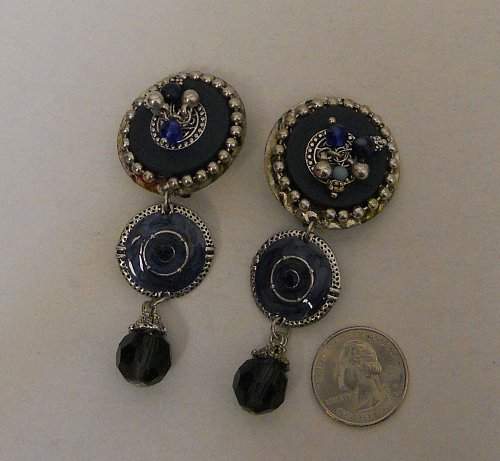 Women Fashion Drop Dangle Clip On Earrings Blue Beads Rhinestones Unbranded