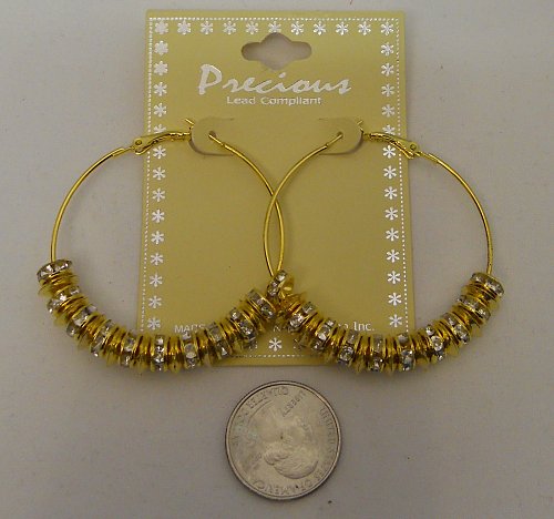 Womens Fashion Earrings Gold Tone Rhinestones Hoops PRECIOUS Lever Back