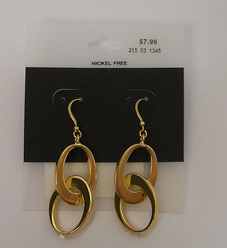 Women Fashion Drop Dangle Earrings Metal Gold Tone Loops Hook Fasteners Unbrande