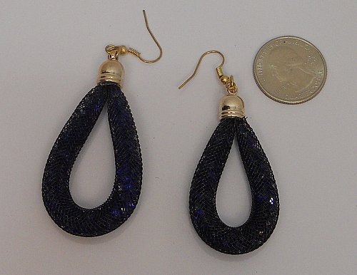 Women Fashion Drop Dangle Earrings Black Mesh Blue Beads Hook KANAMINA
