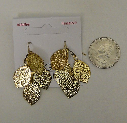 Women Leaf Earrings Gold Tones HERGO COLLECTION Hook Fashion Drop Dangle