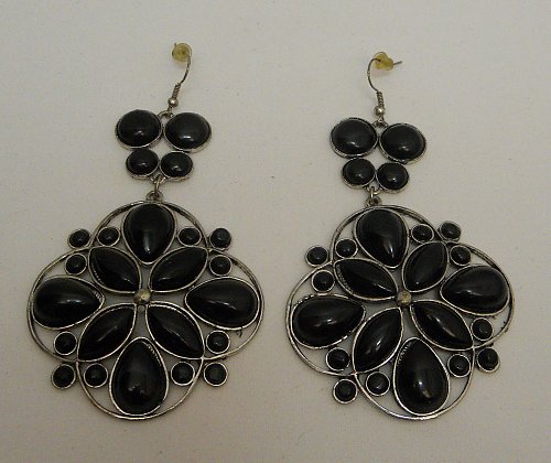 Womens Fashion Earrings Large Drop Dangle SONOMA Floral Black Beads Hooks