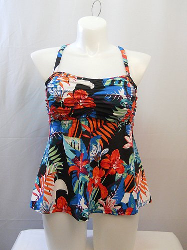 SIZE 16 Women Shirred Tankini Swim Top SHORE CLUB Multi Color Floral Wire Free