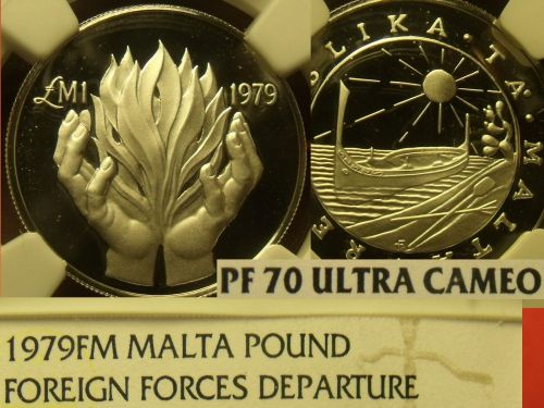 Malta 1979-FM Silver Pound~NGC Certified Perfect PF-70 Ultra Cameo~Highest~Rare