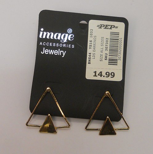 Women Stud Earrings Triangles Gold Tones Push Back Fasteners Fashion