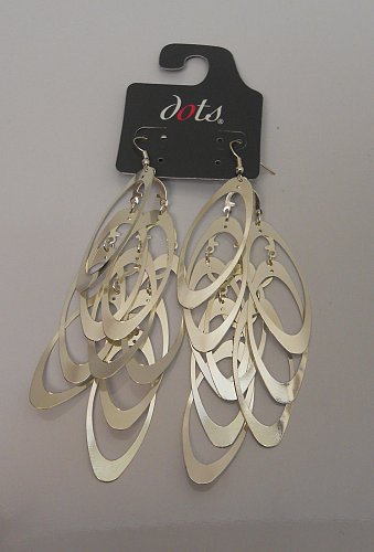 Women Earrings Metal Oblong Silver Tones Hook Fasteners DOTS Fashion Drop Dangle