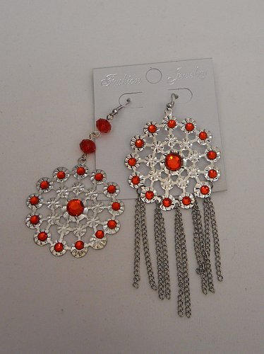 Womens Fashion Earrings Drop Dangle Silver Red Rhinestones FASHION JEWELRY Hooks